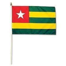 TOGO LARGE 12" X 18" INCHES COUNTRY STICK FLAG ON 2 FOOT WOODEN STICK .. NEW AND IN A PACKAGE.