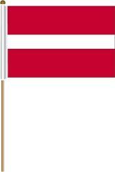 LATVIA LARGE 12" X 18" INCHES COUNTRY STICK FLAG ON 2 FOOT WOODEN STICK .. NEW AND IN A PACKAGE.