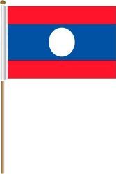 LAOS LARGE 12" X 18" INCHES COUNTRY STICK FLAG ON 2 FOOT WOODEN STICK .. NEW AND IN A PACKAGE.