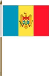 MOLDOVA 4" X 6" INCHES MINI COUNTRY STICK FLAG BANNER ON A 10 INCHES PLASTIC POLE .. NEW AND IN A PACKAGE.
