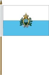 SAN MARINO 4" X 6" INCHES MINI COUNTRY STICK FLAG BANNER ON A 10 INCHES PLASTIC POLE .. NEW AND IN A PACKAGE.