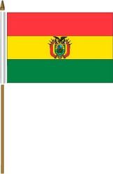 BOLIVIA 4" X 6" INCHES MINI COUNTRY STICK FLAG BANNER ON A 10 INCHES PLASTIC POLE .. NEW AND IN A PACKAGE.