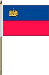 LIECHTENSTEIN 4" X 6" INCHES MINI COUNTRY STICK FLAG BANNER ON A 10 INCHES PLASTIC POLE .. NEW AND IN A PACKAGE.