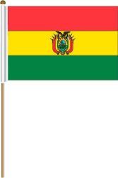 BOLIVIA LARGE 12" X 18" INCHES COUNTRY STICK FLAG ON 2 FOOT WOODEN STICK .. NEW AND IN A PACKAGE