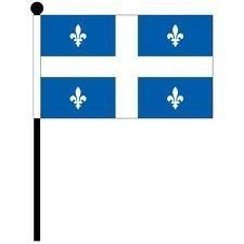QUEBEC 4" X 6" INCHES MINI CANADIAN PROVINCE STICK FLAG BANNER ON A 10 INCHES PLASTIC POLE .. NEW AND IN A PACKAGE.
