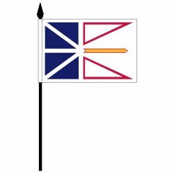 NEWFOUNDLAND & LABRADOR 4" X 6" INCHES MINI CANADIAN PROVINCE STICK FLAG BANNER ON A 10 INCHES PLASTIC POLE .. NEW AND IN A PACKAGE.