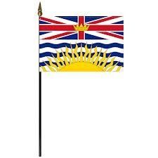 BRITISH COLUMBIA 4" X 6" INCHES MINI CANADIAN PROVINCE STICK FLAG BANNER ON A 10 INCHES PLASTIC POLE .. NEW AND IN A PACKAGE.
