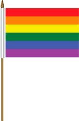 GAY & LESBIAN PRIDE 4" X 6" INCHES MINI STICK FLAG BANNER ON A 10 INCHES PLASTIC POLE .. NEW AND IN A PACKAGE.