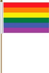 GAY & LESBIAN PRIDE LARGE 12" X 18" INCHES STICK FLAG ON 2 FOOT WOODEN STICK .. NEW AND IN A PACKAGE.