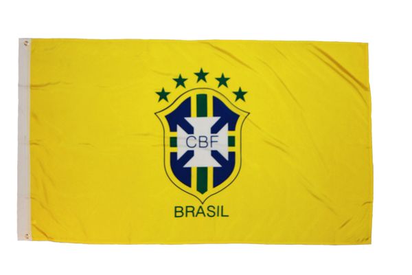 BRASIL 5 STARS CBF LOGO 3' X 5' FEET FIFA SOCCER WORLD CUP FLAG BANNER .. NEW AND IN A PACKAGE