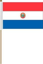 PARAGUAY LARGE 12" X 18" INCHES COUNTRY STICK FLAG ON 2 FOOT WOODEN STICK .. NEW AND IN A PACKAGE.