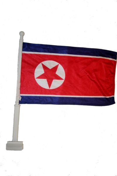 NORTH KOREA 12" X 18" INCHES COUNTRY HEAVY DUTY WITH STICK CAR FLAG .. NEW AND IN A PACKAGE