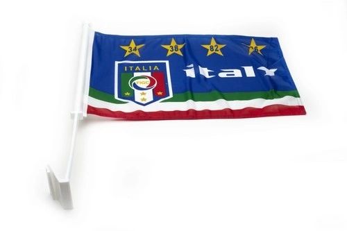 ITALY 4 STARS 12" X 18" INCHES FIGC LOGO FIFA SOCCER WORLD CUP HEAVY DUTY WITH STICK CAR FLAG .. NEW AND IN A PACKAGE