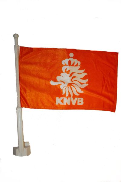 NETHERLANDS HOLLAND 12" X 18" INCHES KNVB LOGO FIFA SOCCER WORLD CUP HEAVY DUTY WITH STICK CAR FLAG .. NEW AND IN A PACKAGE