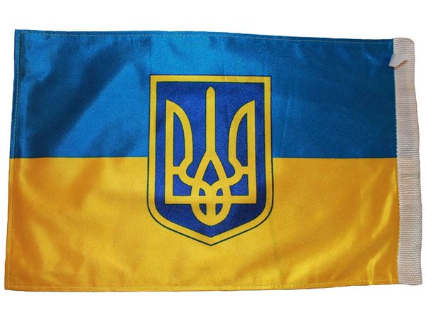 UKRAINE WITH TRIDENT 12" X 18" INCHES COUNTRY HEAVY DUTY WITH SLEEVE WITHOUT STICK CAR FLAG .. NEW AND IN A PACKAGE