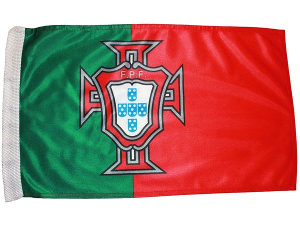 PORTUGAL GREEN RED 12" X 18" INCHES FPF LOGO FIFA SOCCER WORLD CUP HEAVY DUTY WITH SLEEVE WITHOUT STICK CAR FLAG .. NEW AND IN A PACKAGE
