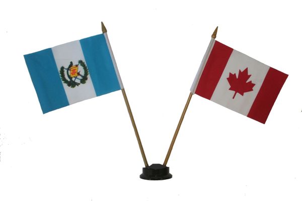 GUATEMALA & CANADA SMALL 4" X 6" INCHES MINI DOUBLE COUNTRY STICK FLAG BANNER ON A 10 INCHES PLASTIC POLE .. NEW AND IN A PACKAGE