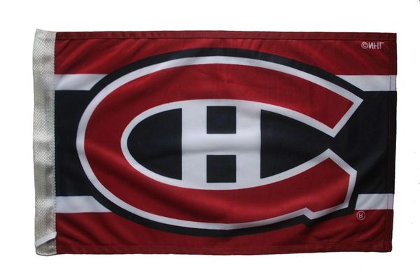 MONTREAL CANADIENS 12" X 18" INCHES NHL HOCKEY LOGO HEAVY DUTY WITH SLEEVE WITHOUT STICK CAR FLAG .. NEW AND IN A PACKAGE