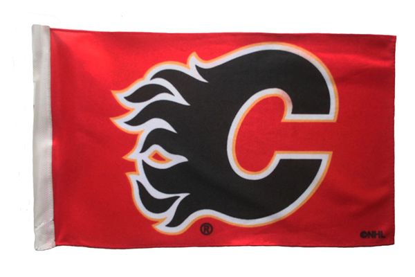 CALGARY FLAMES 12" X 18" INCHES NHL HOCKEY LOGO HEAVY DUTY WITH SLEEVE WITHOUT STICK CAR FLAG .. NEW AND IN A PACKAGE