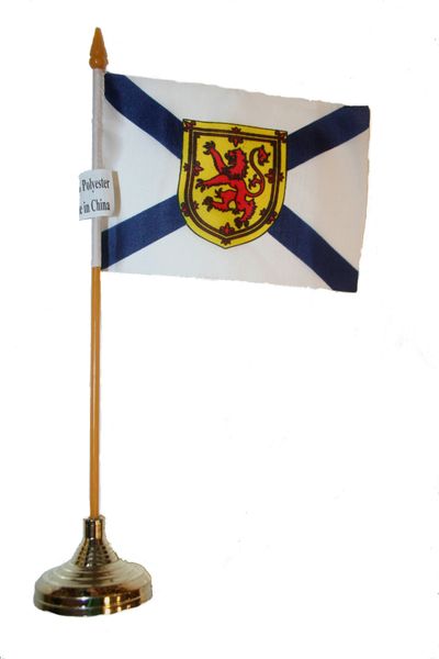 NOVA SCOTIA - CANADA PROVINCIAL FLAG 4" X 6" INCHES MINI STICK FLAG BANNER WITH GOLD STAND ON A 10 INCHES PLASTIC POLE .. NEW AND IN A PACKAGE.
