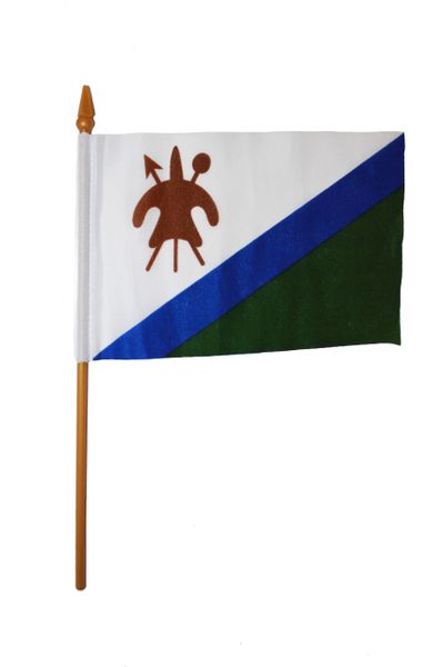LESOTHO OLD 4" X 6" INCHES MINI COUNTRY STICK FLAG BANNER ON A 10 INCHES PLASTIC POLE .. NEW AND IN A PACKAGE.