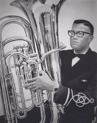 "Tom Short, First Black Member of the USNA Band", 2008 charcoal on paper 140 x 110 cm