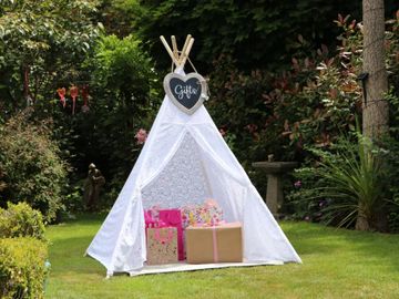 White lace teepee for gifts  presents at your party