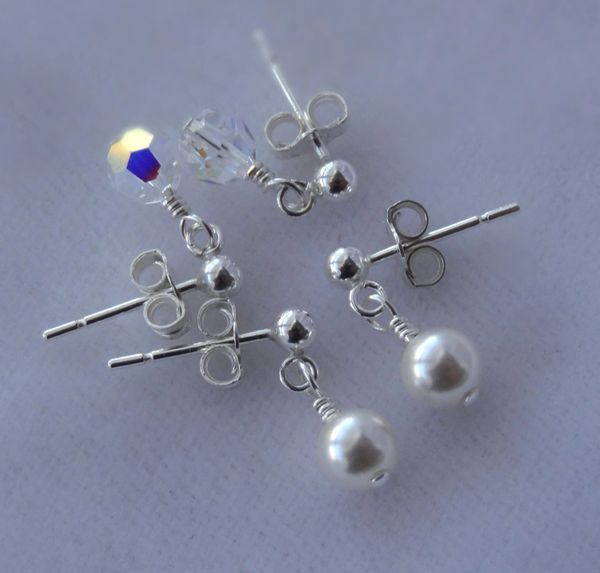 Sterling Silver Swarovski Crystal Round Birthstone Children Earrings, Flower Girls Earrings, Post, Stud, Tiny, Birthstone Earrings