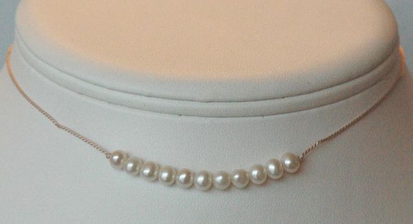 In a Row - Freshwater Pearl on Silk Necklace, Junior Bridesmaids Necklace, Flower Girls Necklace, Freshwater Pearl Silk Cord Necklace