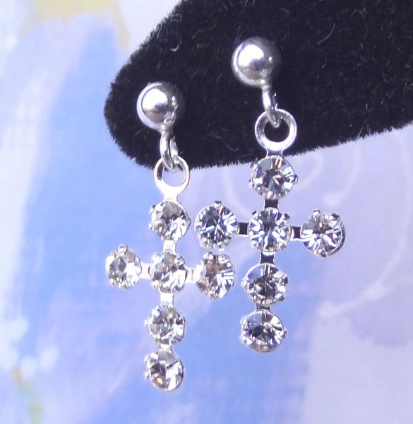 Swarovski Crystal Cross and Sterling Silver Earrings, First Communion, Flower Girls, Confirmation, Gold Filled Swarovski Crystal Earrings