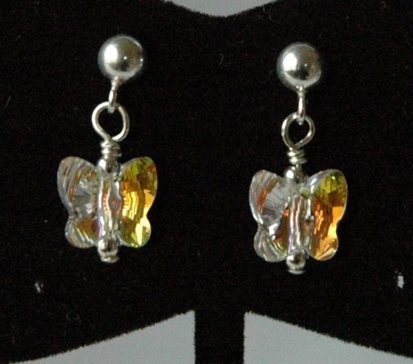 Sterling Silver Swarovski Crystal AB Butterfly Post Stud Children Earrings, Flower Girl Earrings, Butterfly Earrings, Tiny Earrings