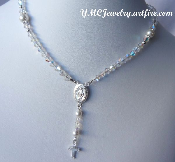 Sterling Silver Rosary Necklace, First Communion Rosary Necklace, Confirmation Rosary, First Rosary Necklace, Baptism Rosary Necklace