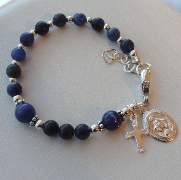 Sterling Silver Baby Boy Baptism Rosary Bracelet, Christening Boy Bracelet, Boy Bracelet, Blue Baby Bracelet, Rosary Bracelet