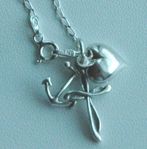 Sterling Silver Heart, Cross and Anchor Charm Necklace, Love, Faith, Hope Necklace