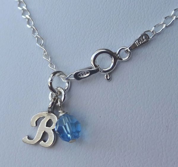 Monogram Sterling Silver Baby Children Initial Pendant Necklace, Custom Necklace, Birthstone Necklace, Flower Girl Initial Necklace