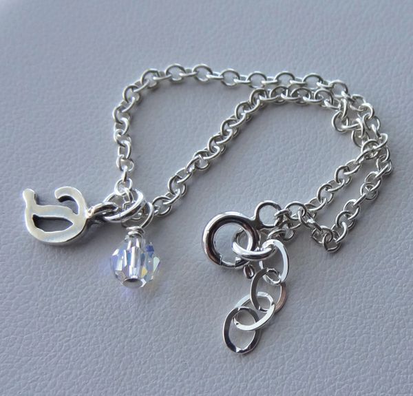 Sterling Silver Initial Birthstone Children Bracelet, Personalized, Monogram, Flower Girls Bracalet, First Communion