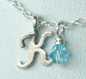Petite Sterling Silver Initial and Birthstone Charm Necklace