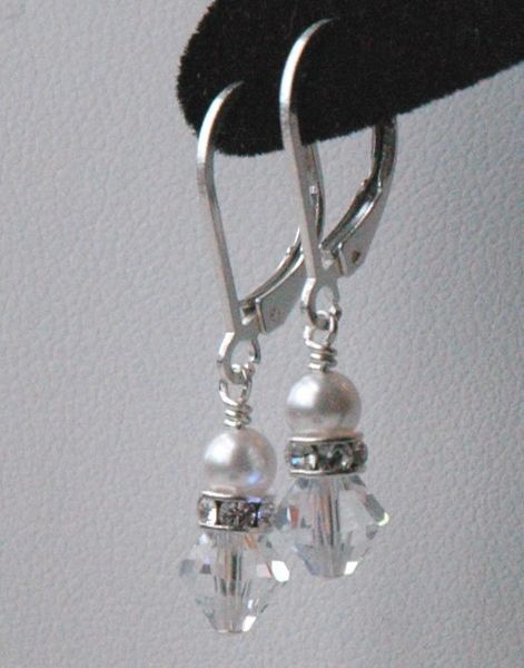 Swarovski Crystal Bicone, Pearl and Sterling Silver Children Earrings