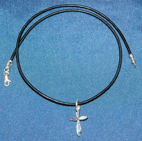 Leather and Sterling Silver Cross Necklace Choker - Boy, Kids