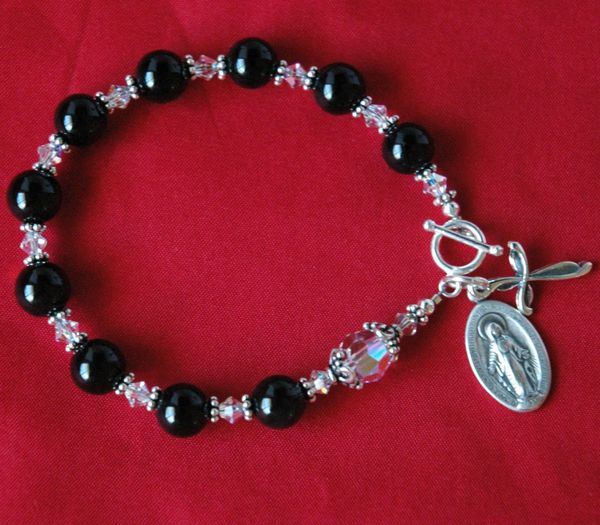 Black Onyx Rosary Bracelet, Confirmation Bracelet, First Communion Bracelet, Godmother Bracelet, Chaplet Rosary Bracelet, Chaplet Bracelet