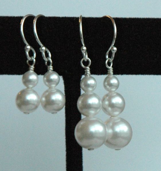 Mother and Daugther Swarovski Crystal Pearls and Sterling Silver Earrings