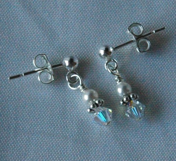 Swarovski Crystal Pearl and Sterling Silver Earrings, Flower Girl Earrings, Junior Bridesmaid Earrings, Birthstone Earrings, Tiny Earrings