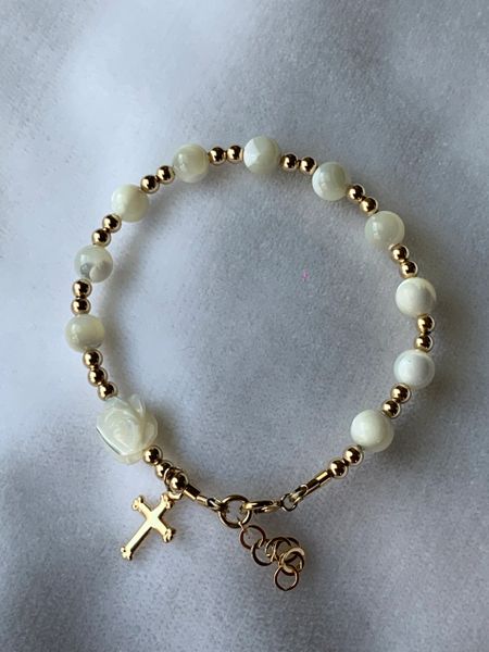 Mother of Pearl Gold Chaplet Bracelet One Decade Rosary Bracelet ...