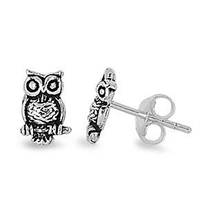 Sterling Silver Small Tiny Fancy Owl Stud Post Earrings, Owl Earrings,Tiny Owl Cartilage Earring, Owl Stud Earrings, Owl Post Earrings