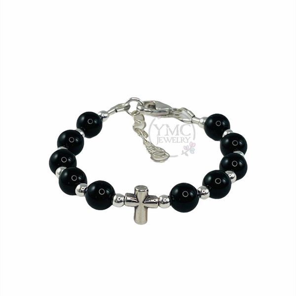Catholic Baby Boy Cross Baptism Black Onyx Bracelet