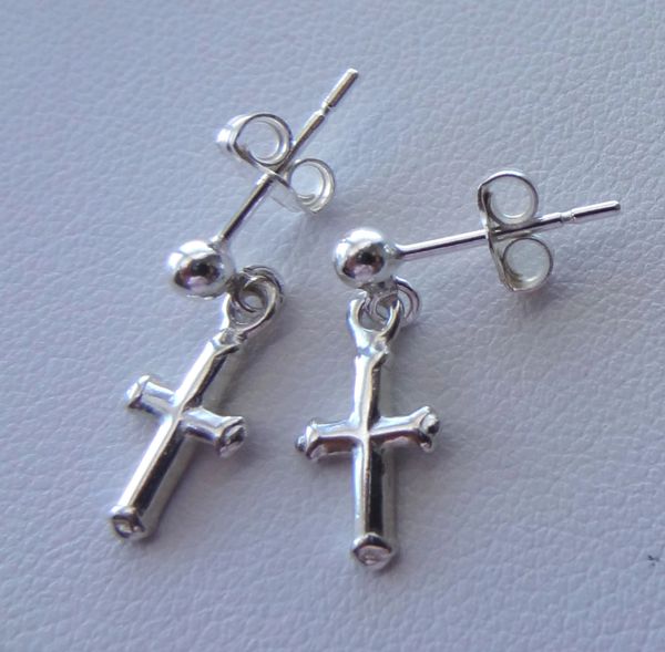 Sterling Silver Cross Earrings, Cross Earrings, Tiny Earrings, Religious Jewelry, Post Earrings,Christening, First Communion, Confirmation