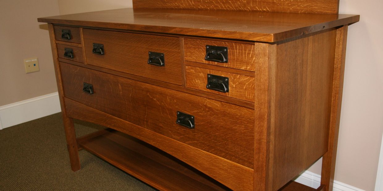 Oak sideboard, re-imagined design of the Stickley No. 800 server