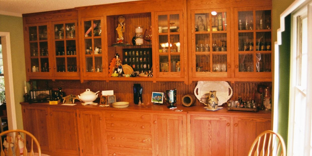 Oak built-in server and china cabinet