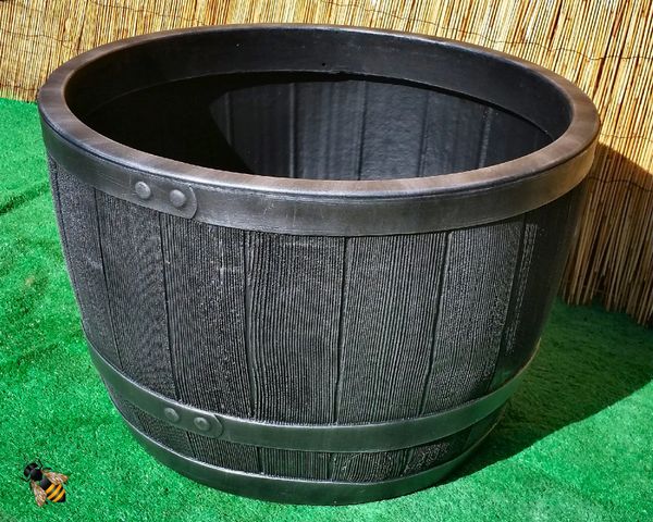 Garden Planter Wood Effect Plastic Half Barrel Tub 61cm