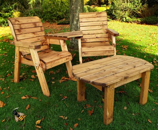 Garden Furniture 2 Chair Love Seat Coffee Table Solid Wood Wooden Hand Made